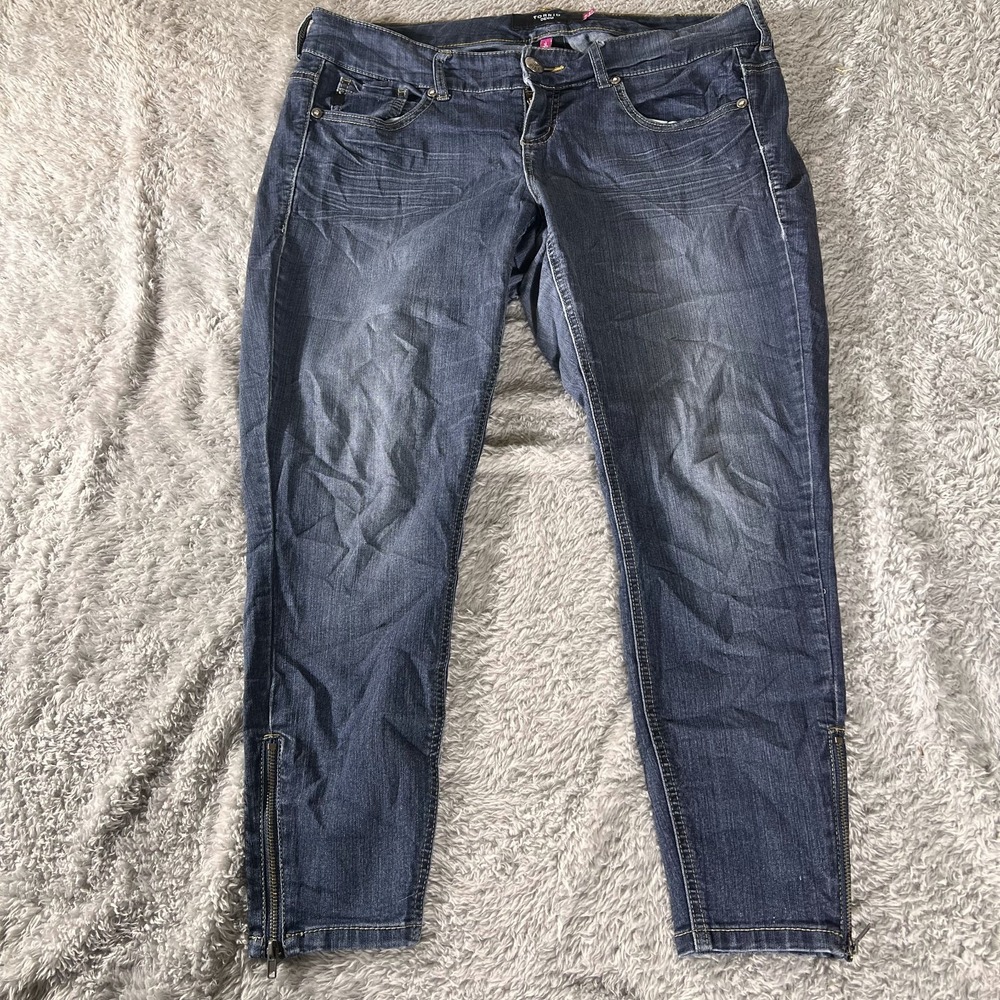 Torrid Skinny Jeans Women 14 Blue Denim Cotton Stretch Whiskers Detail Ankle Zip